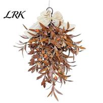 Country Style Fireplace Decoration Artificial Autumn Olive Leaf Wreath for Front Door, Retro Hanging Garland Indoor Outdoor Fall Decor with 60 cm brown