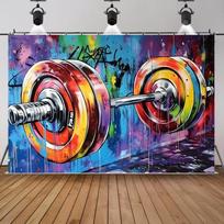 2D plane, 1 vibrant fitness-themed barbell party banner - polyester wall decoration for home and room 47.2x31.5inch/120*80cm blue