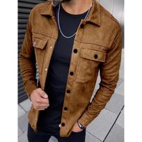 Men's Solid Color Vintage Design Suede Casual Button Jacket, Fashion Trendy Male Autumn Outerwear XL