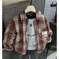 Korean Style Kids Long Sleeve Plaid Shirt For Spring Summer 120cm raudona