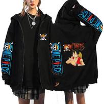 One Piece Luffy Zip Hoodie, Straw Hat Logo with One Piece Sleeves & Back One Piece Logo with Luffy Serious Battle Pose Red Vest Oversized Anime Zip-Up XXS juoda