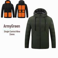 Vyriška išmanioji šildoma žiemos striukė su gobtuvu - Šilta, pastovios temperatūros, atspari šalčiui medvilninė striukė 6XL black