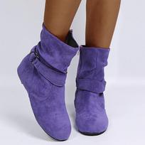 New Martin boots Large size suede flat bottom belt buckle short boots Sleeve round head boots 43 blue