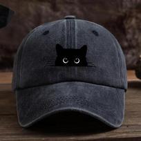 Black Cat Washed Soft Top Baseball Cap Unisex Summer Sunshade Fashion Outdoor Hat for Men And Women Adjustable juoda