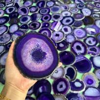 Spalvingas natūralaus agato griežinėlio padėkliukas ir papuošalai Round 6cm-8cm violetinė