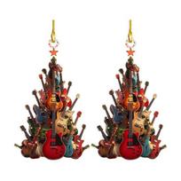 Gitara Kalėdinė Eglutės Puošmena 2D Akrilas Rockin' Around The Guitar Puošmena Muzikos Instrumentas Kabinama Dekoracija Gitaristui Muzikos Mėgėjams 9cm 2pcs brown