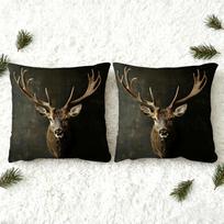 Vikama Realistiškas elnio galvos pagalvės užvalkalas, 3D ragų spaudinio pagalvės užvalkalas, Rustic dekoratyvinis pagalvės užvalkalas namų sofai Peach skin 18*18(CM)-1Pcs black