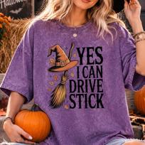 Funny Witch Shirt, Yes I Can Drive Stick T Shirt, Halloween Witch Tee, Vintage Washed Graphic Shirt, Fall Autumn Shirt, Gift For Her 2XL blue