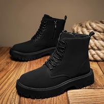 Men Matte Black Suede  Boots Side Zipper Lace Up AnkleBootsChunky Lug Platform Sole Non SlipOutdoor Motorcycle Combat Work Boots 47 brown