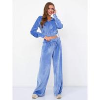Womens Casual Two-Piece Set: Solid Color Zip-Up Hoodie Drawstring Pants In Fox Fleece Medium mėlyna
