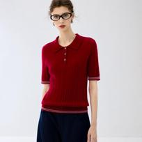 Cashmere Cable Knit Polo Collar Short-Sleeved Top M brown