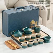 Black pottery Kung Fu tea set, full set, home office teapot, simple cover bowl, tea can, complete set of tea trays