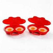 Plastikinis 2 kiaušinių garinimo indelis mikrobangų krosnelei Šilumos virtuvės įrankis One Size raudona