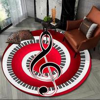 Piano Black White Key muzikos simbolių srities kilimėlis, apvalus kilimas svetainės miegamojo sofos pėdų pagalvėlės dekorui Neslystantis grindų kilimėlis, dovana 120x120cm