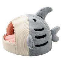 Shark Shape Cat Cave Bed Tent for Indoor Small to Large Cats Machine Washable Ultra-Soft Cushion Anti-Slip Bottom 1 gray
