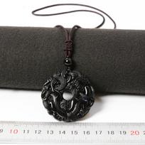 Unisex Obsidian Pixiu Grass Dragon Pendant - Crystal Ice Gold Black Peace Buckle black