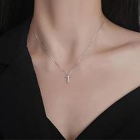 Women's Cross Mini Snake Chain Necklace A32520_ONECOLOR gray