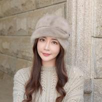 New mink fur hat, whole real mink fur, women's winter warm ear protectors, short edge sun top hat pilka spalva