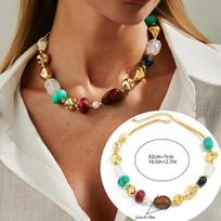 Bohemian Colored Resin Beaded Necklace, Retro Special-Shaped Ccb Bead Stacked Necklace. brown