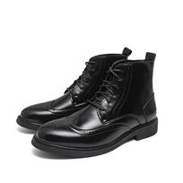 Men's High-Top Leather Martin Boots - Lace-Up British Style Chelsea Boots 44 black