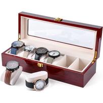 Men's luxury watch box, can hold 6 watches - elegant wooden storage box with glass window gray