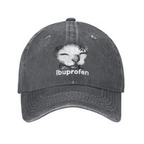 Funny Ibuprofen Cat Meme Unstructured Baseball Caps Soft Gift Distressed Washed Cringe Ugly Feline Face Sun Cap Adjustable Hats Adjustable gray
