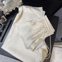 GlowGirl GlowGirl Lucyever High Quality Luxury Full Rhinestone Straight Pants Women Fashion High Waist Loose Wide Leg Trousers Solid Casual Pants 2XL white