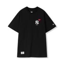 New Era New York Yankees Logo Heart Embroidery Pattern Crew Neck Short Sleeve T-Shirt Unisex T-Shirt Black 13731304 L black