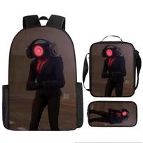 Luxury Novelty Peculiar Cool Skibidi Toilet 3D Print 3pcs/Set pupil School Bags Laptop Daypack Backpack Lunch bag Pencil Case black