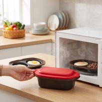 Microwave Egg Cooker 2 Eggs Microwave Grill Pan Set Nonstick Cookware with Lid for Breakfast