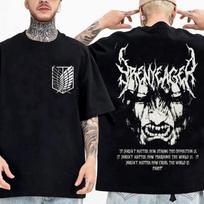 Attack on Titan Streetwear Men's T Shirt Eren Yeager Shingeki No Kyojin Anime 100% Cotton Women Tops Tees Casual High Quality L gray
