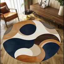 Geometric Mid Century Modern Round Rug - Anti-Slip, Washable Area Carpet for Kitchen, Living Room, Bedroom Diameter 140cm(55in)