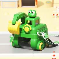 Unique Rotatable Excavator Water Bottle 500ML No BPA Toy Straw Water Bottles with Wheels Cartoon Children's Kettle Kids Gift One Size žalia