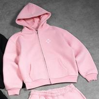 Unisex Streetwear Hooded Zip-Up Sweatshirt With Side Pockets Cotton-Blend Casual Pullover Fall Small pink