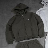 Unisex Streetwear Hooded Zip-Up Sweatshirt With Side Pockets Cotton-Blend Casual Pullover Fall XXXL black