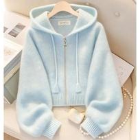Lazy Wind Feminine Long Sleeves Knitting Spring Autumn Women Leisure Hooded Sweater High-grade Ladies Fashion Zipper Knitted S gray