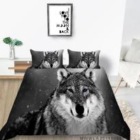 Wolf Pattern Bedding Single Double Bed Full Size Pillowcase and Quilt Cover 2/3 Pieces of Beast Microfiber Home Decoration for Boys and Men's Rooms EU Single 135x200cm gray