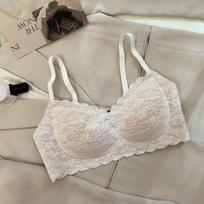 Lace underwear women's steel-free rim small breasts gather, pull up and support thin soft support seamless bra xl (applicable to 38abc) white