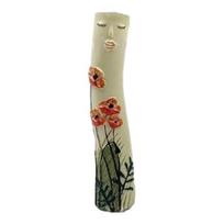 Handmade Face Bud Vase Bohemian Girls Face Ceramic Vase Cute Hand Painted Character Flower Plant Holder for Bathroom Living Room Shelf Home Decor A beige