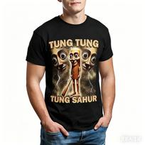 Tung Sahur Pattern 3D Printed T-shirt for Summer Casual Fashion Short Sleeved Top, Fun and Humorous Men's Round Neck Clothing S black