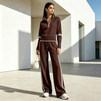 Women's Casual Long Sleeve Full Zip Track Suit Two Piece Set for Sports and Daily Wear M black