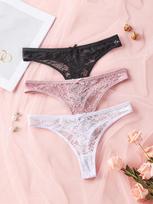 3Pcs Women Thongs Sexy Lace Panties Low Waist Underwear Girls Briefs G-String Breathable Ladies Panty Floral Female Lingerie M įvairiaspalvis
