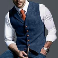 Spring Autumn Men's Casual Plaid Waistcoat, Slim Fit Single-breasted Sleeveless Vest, Multiple Colors Available M mėlyna