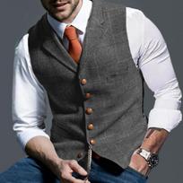 Spring Autumn Men's Casual Plaid Waistcoat, Slim Fit Single-breasted Sleeveless Vest, Multiple Colors Available XL šviesiai pilka spalva