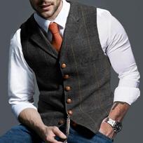 Spring Autumn Men's Casual Plaid Waistcoat, Slim Fit Single-breasted Sleeveless Vest, Multiple Colors Available XXL tamsiai pilka spalva