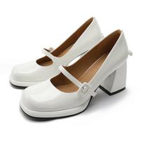Show long legs! French Mary Jane shoes soft leather 2026 new square head one-word buckle with patent leather thick heels high heels 39 balta