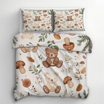 Cartoon Animal Bedding set, Cute Teddy Bear Duvet Cover for Childrens Adults, Colorful Comfortable Full Size Duvet Cover set 140*200cm/55x79in Single/Twin 3pcs gray