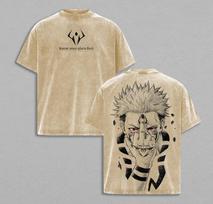 Anime Jujutsu Kaisen Ryomen Sukuna Grafinis Marškinėlis Vintage Išskalbtas Oversized Marškinėlis Vyrams Moterims Drabužiai Medvilniniai Trumpomis Rankovėmis T-shirtai XL beige