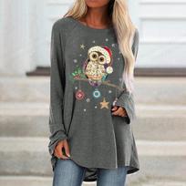 Pelėdos marškinėliai Moteriški marškinėliai Moteriški madingi marškinėliai Gyvūnų marškinėliai ilgomis rankovėmis marškinėliai Essential Tops Kawaii Tunika Moteriški drabužiai 2XL gray