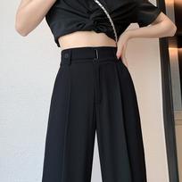 Summer Women's Casual Pants Leg Pant Elegant Office Lady High Waist Loose Trousers XS juoda